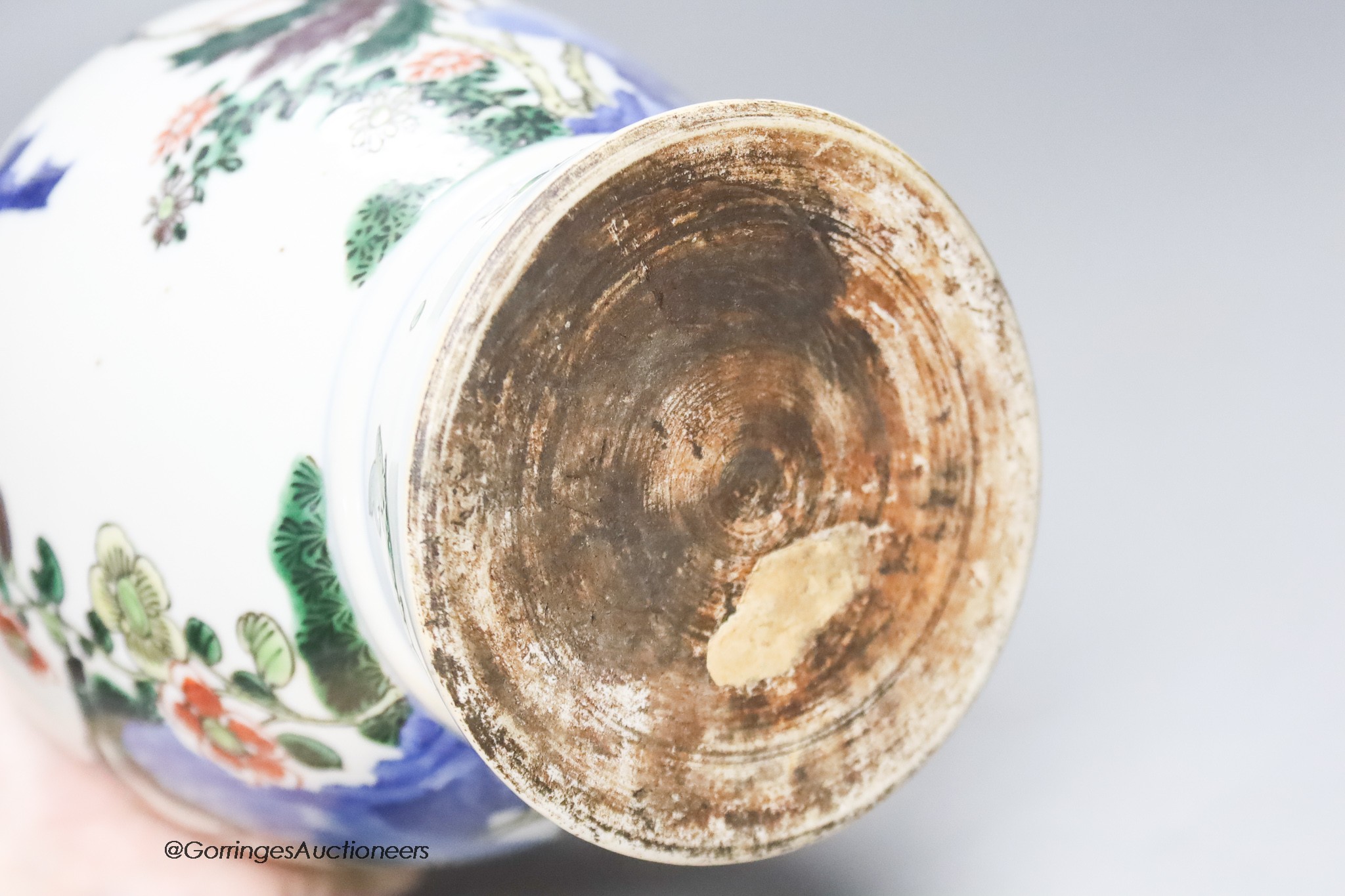 A late 19th / early 20th century Chinese Wucai vase, Wanli mark to neck, height 20.5cm